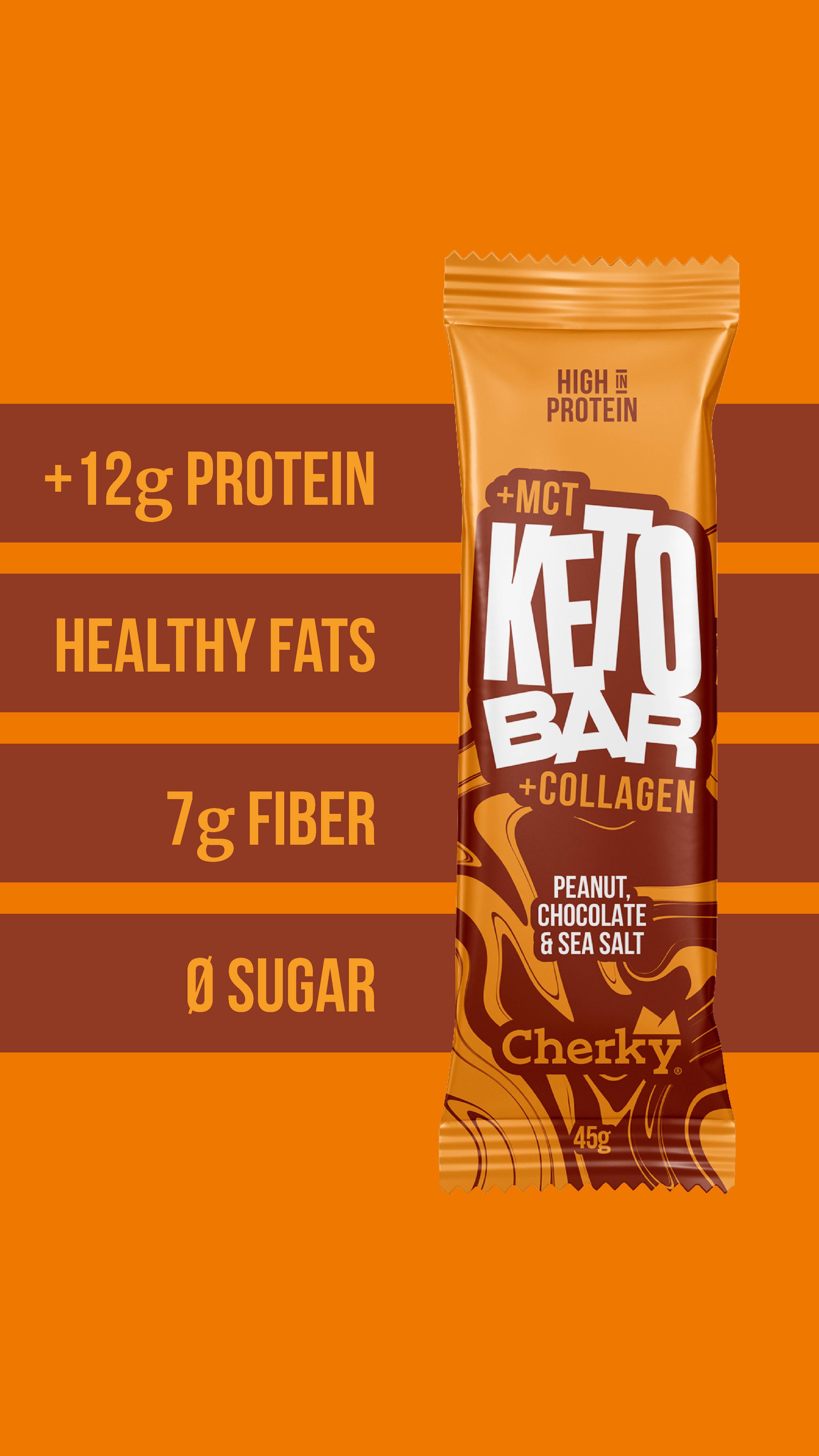 Cherky - Wholesale Snack Bar - KETO COLLAGEN BAR · PEANUT, CHOCOLATE & SEA SALT 45g1