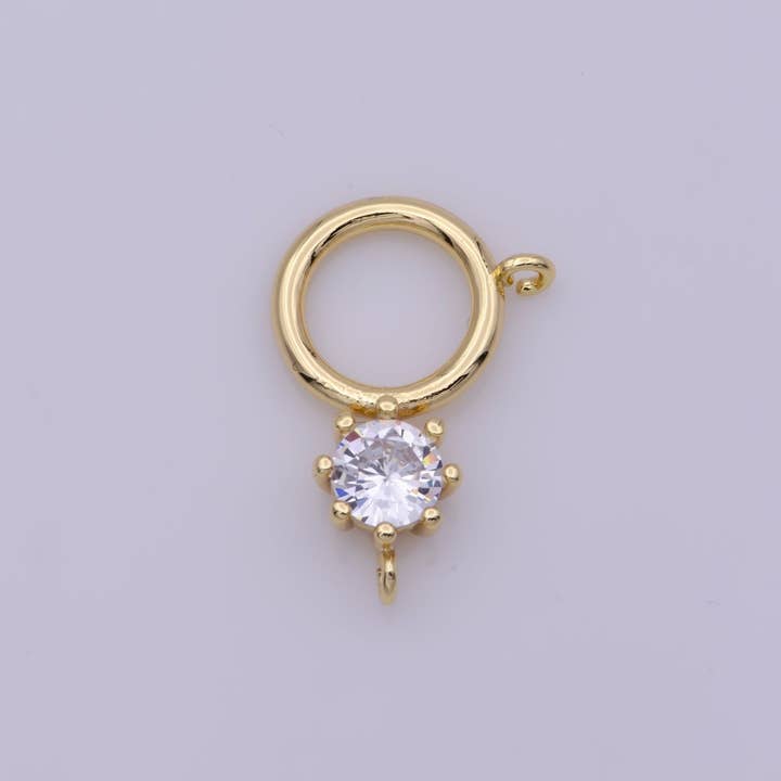 Connecteur de lien à double bélière avec pendentif rond en plaqué or 18K pour collier L-563 pour la vente par Aim Eternal