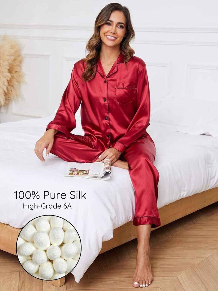 Conjunto de pijama de seda natural para mujer, 2 piezas, con botones delanteros Chanel para venta al por mayor de Anaissa