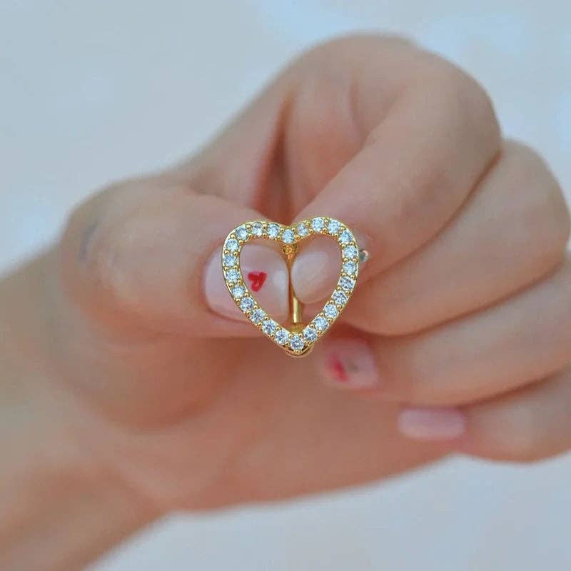 StockJWL - Vente Piercing de nombril - Piercing nombril cœur élégant, barre courbée en acier inoxydable doré/argenté1