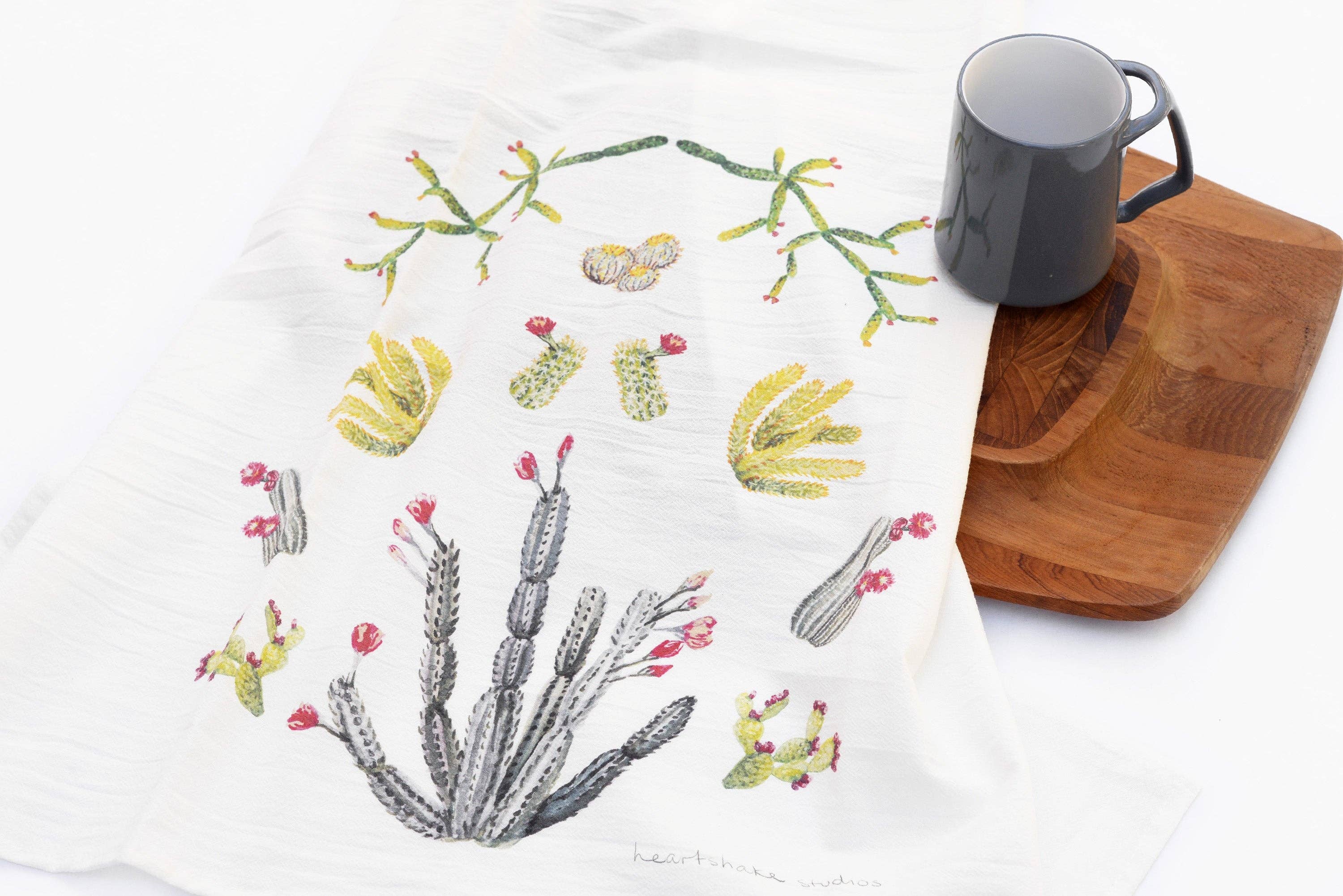 Heartshake Studios - Wholesale Tea Towel - Green Cactus Tea Towel5
