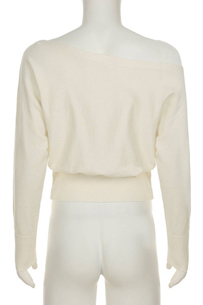 BEIGE Off-Shoulder Knit Sweater for wholesale on Faire5