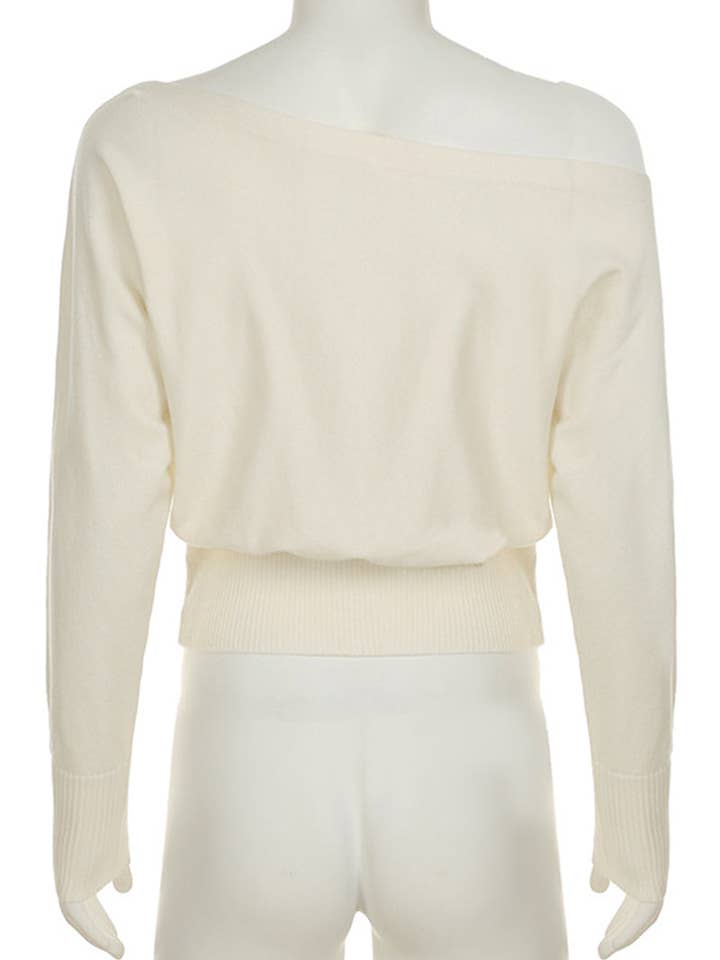 BEIGE Off-Shoulder Knit Sweater for wholesale on Faire5