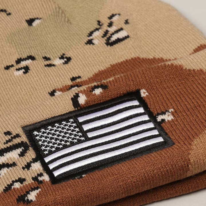Fashion City - Wholesale Beanie - Unisex - USA Flag Embroidery Patch Cuff Camo Beanie Hat10
