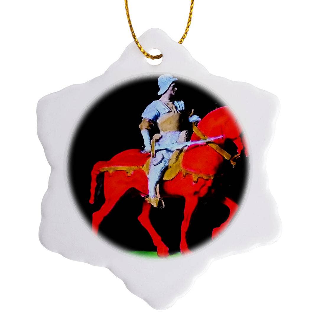 3dRose - Wholesale Ornament - 3dRose, Psychedelic Colored Knight on a Red Steed Vintage Surreal and Weird, Ornament0