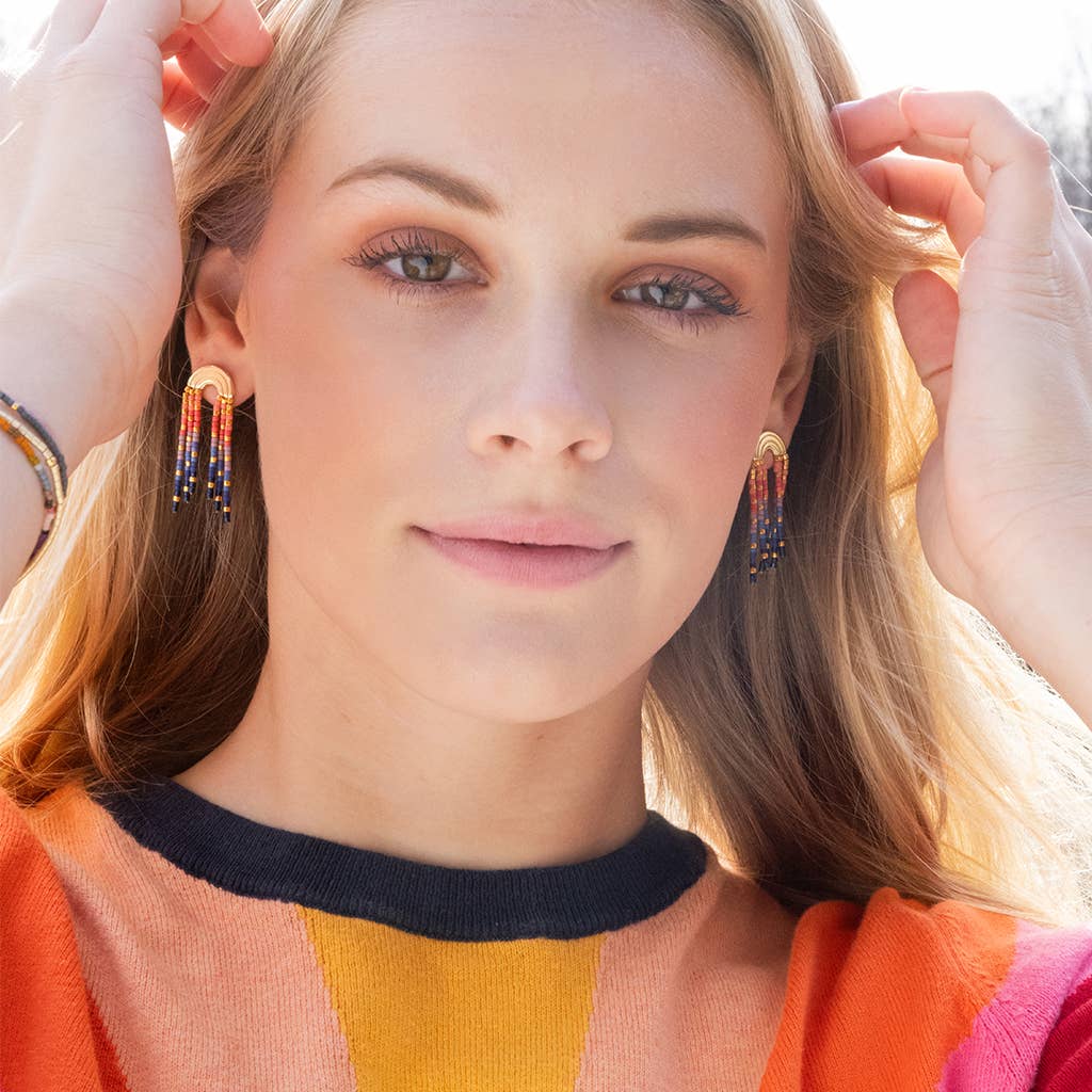 Scout Curated Wears - Wholesale Dangle Earrings - Chromacolor Miyuki Rainbow Fringe Earring - Turquoise/Mint/G2