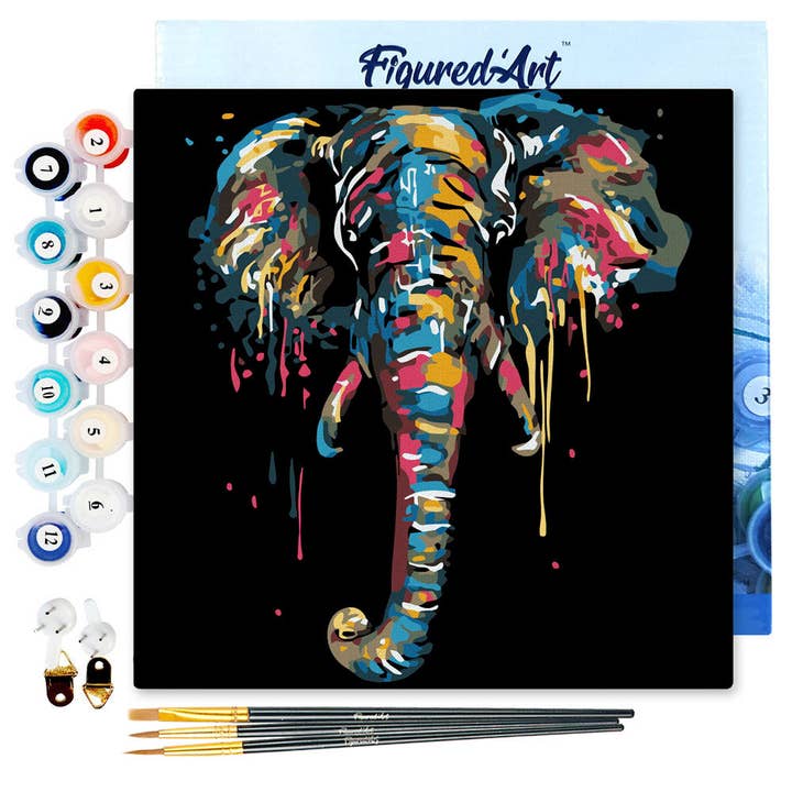 Figured'Art - Venta al por mayor Kit de manualidades - Minipintura con números de 20 x 20 cm con marco de elefante