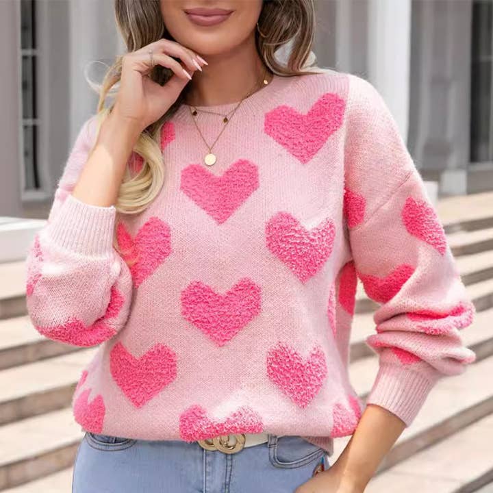 VALENTINE'S DAY CREW-NECK LOVE JACQUARD SWEATER for wholesale by Lily Clothing