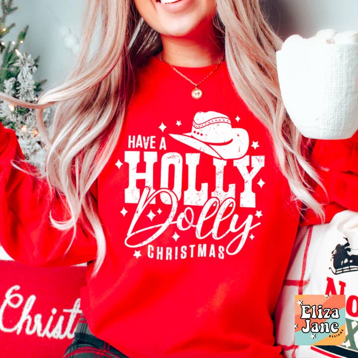 Camiseta con estampado navideño Have A Holly Dolly, tinta blanca para venta al por mayor de Eliza Jane Designs