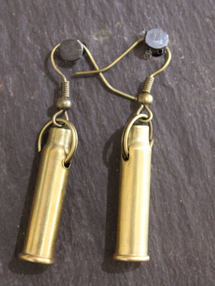 Upcycled dangle bullet earrings for wholesale by J Boult Designs
