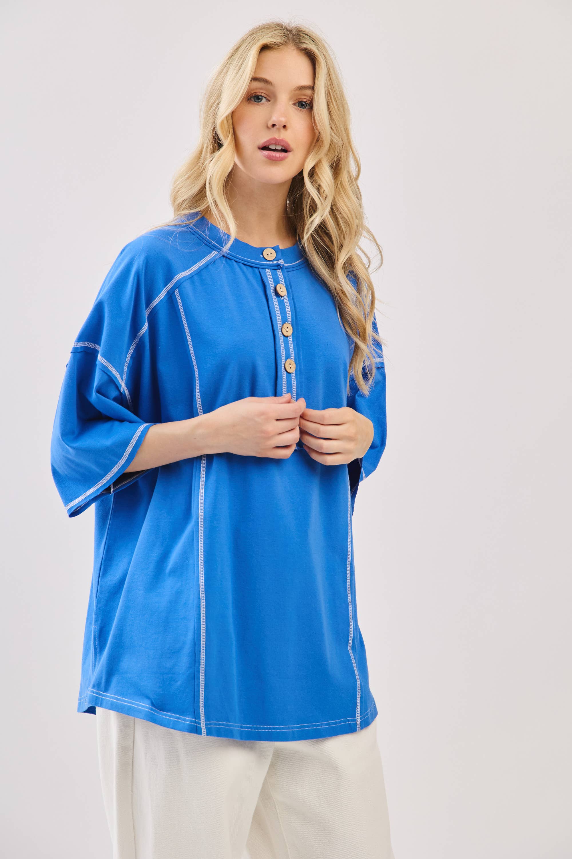 Sewn and Seen – Túnica - Mulher por atacado – Henley Relaxado com Botões46