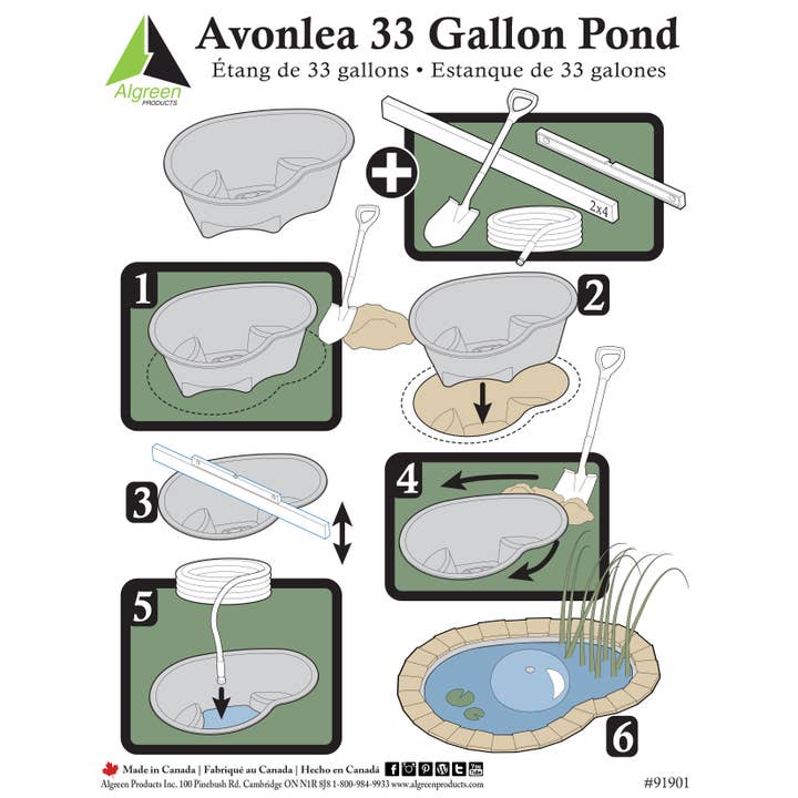Algreen - Wholesale Outdoor Ornament/Decor - 33Gal Avonlea Preformed, Rigid Pond liner