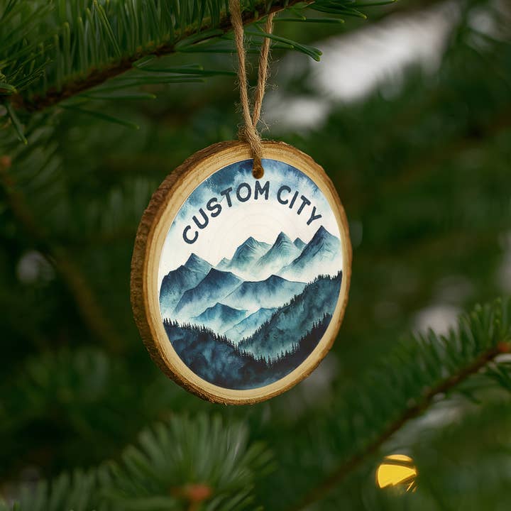 Hangout Home - Wholesale Ornament - Blue Ombre Mountains Wood Ornament - Custom Tree Decoration 2