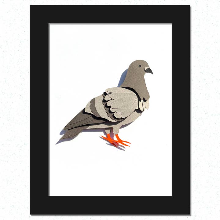 NYC Pigeon! Framed, Handmade Paper Art Piece (NYC Art) for wholesale by Paper for the People