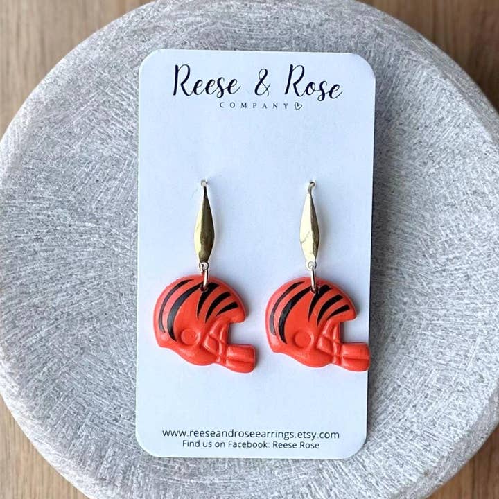 Cincinnati Bengals NFL Helmet Clay Earrings for wholesale by Reese & Rose Co.