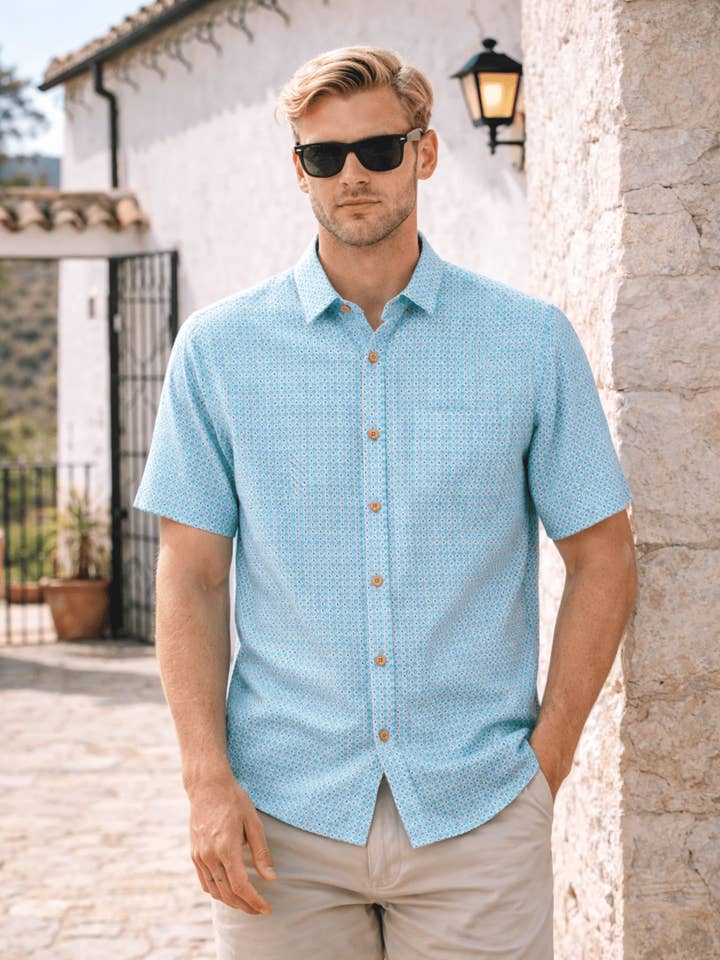 Short-Sleeved Shirt with Vibrant Geometric Print for wholesale by Yellow Skin