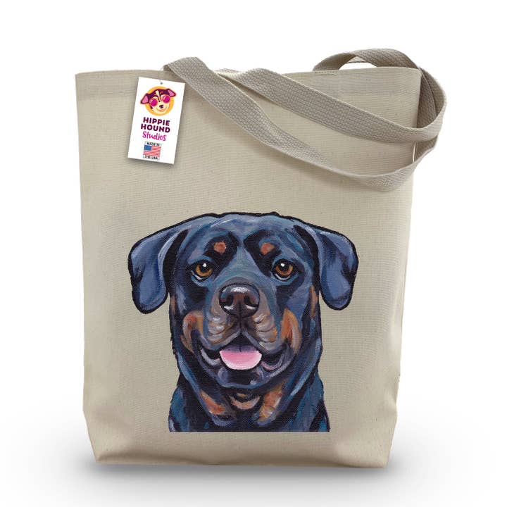 Gusset Tote Bag, Rottweiler Gifts, Rottweiler Tote Bag for wholesale by Hippie Hound Studios