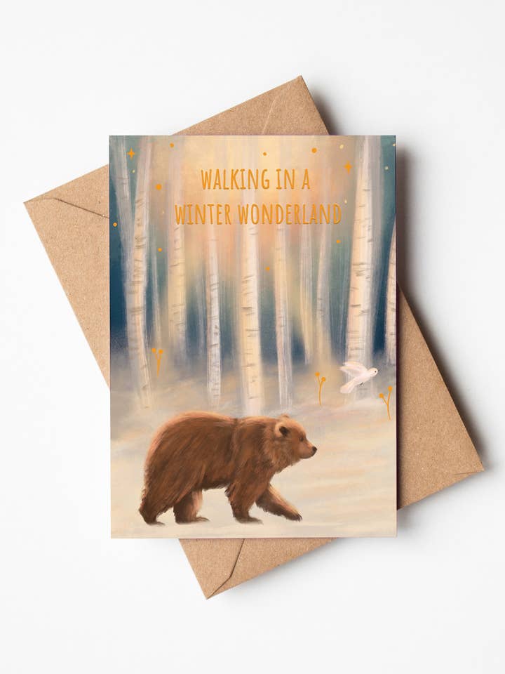 Winter Wonderland Bear & Bird Christmas Greeting Card for wholesale by Jo Couch