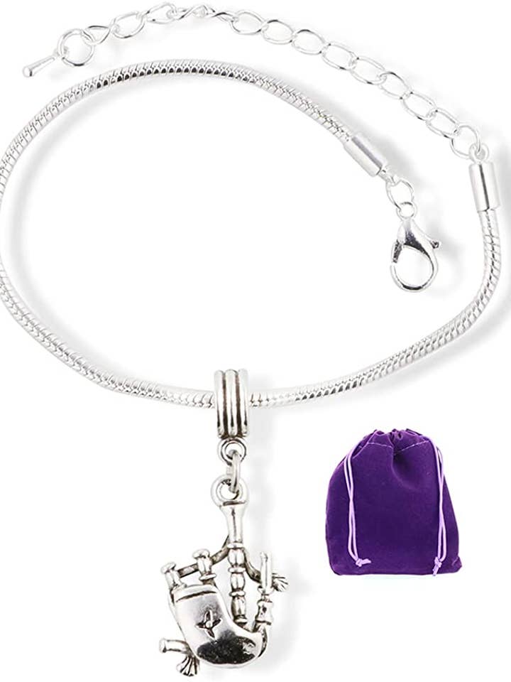 Bag Pipes Scottish Musical Instrument Snake Chain Charm Brac for wholesale by Dave The Bunny