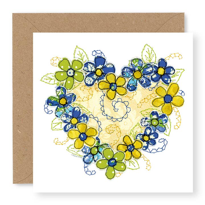 Blue/Yellow Heart for wholesale by Jane Buurman Handmade (Greetings Cards)
