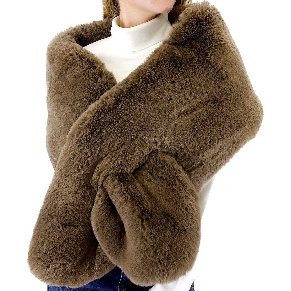 Diacly - Vente Châle – femme - Écharpe surdimensionnée en fausse fourrure de vison pour cheveux courts5