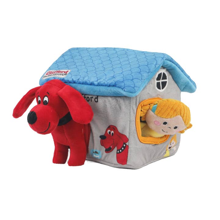 CLIFFORD THE BIG RED DOG® Distributed By J&C Pet Supply - Wholesale Pet Plush Toy - Dog - Clifford® Cozy House Puzzle Hide n' Seek 7.9" Plush Dog Toy