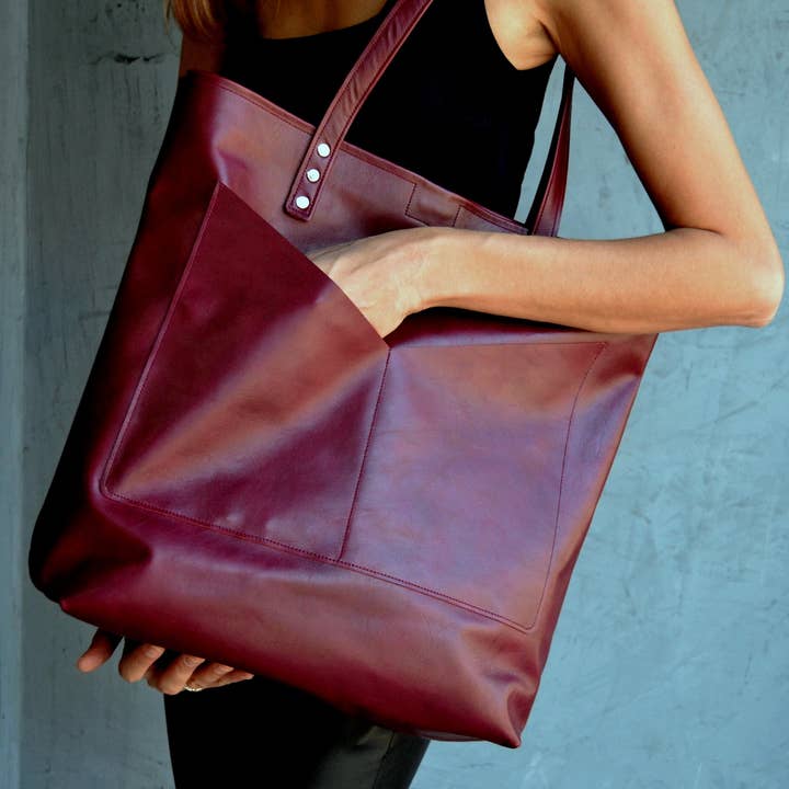 ANA KOUTSI - Wholesale Tote Bag - Women's - Estia leather tote bag in bordeaux