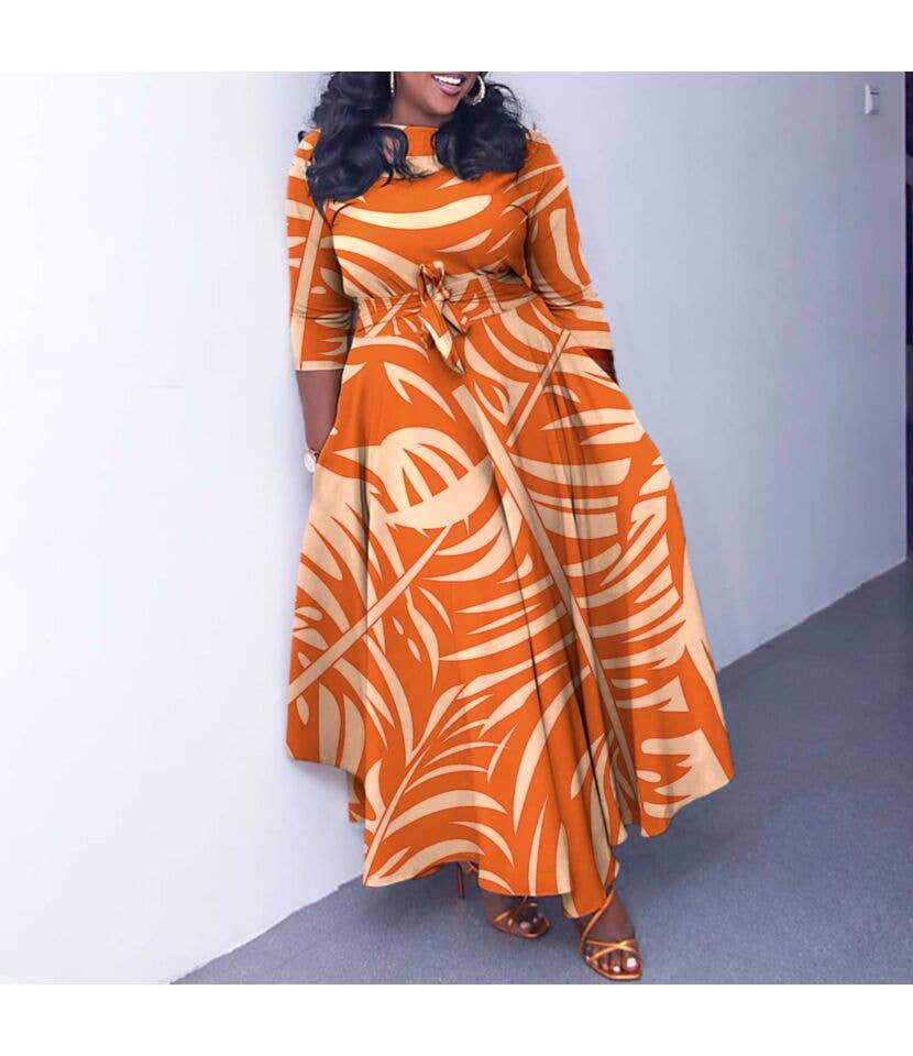 pinkblu02 - Wholesale Dress - Women's - Elegant Lace-Up Long Sleeves All Over Print Dresses2