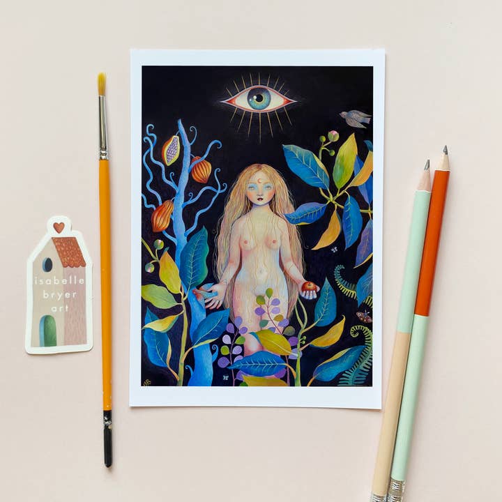 Isabelle Bryer Art - Wholesale Everyday Greeting Card - Midnight Eve – Surreal Garden Art Greeting Card – 5"x7"