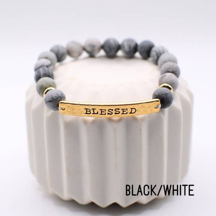 Two and Crew - Wholesale Charm/Dangle Bracelet - BLESSED stone stretch inspirational religious bracelet