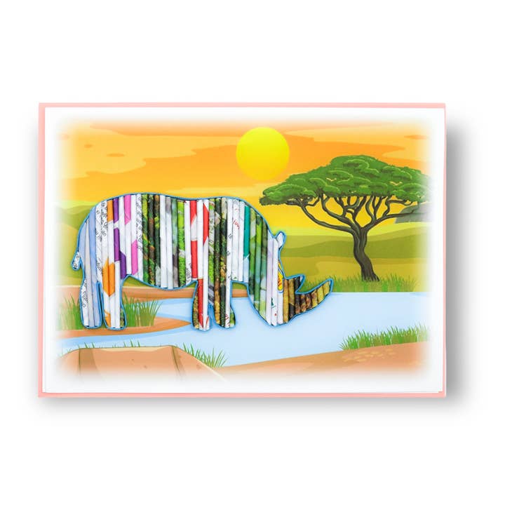 Upcycled Hippo Card håndlavede med rullet papir for engroshandel hos Loving Nature