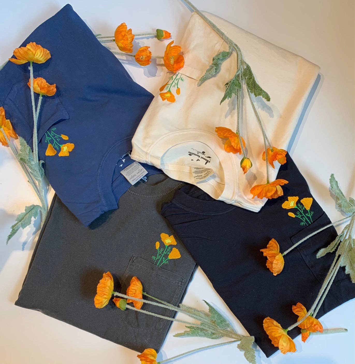 Animal Instincts - Wholesale T-Shirt - Unisex - California Poppy Embroidered Unisex Cotton Pocket Tee4