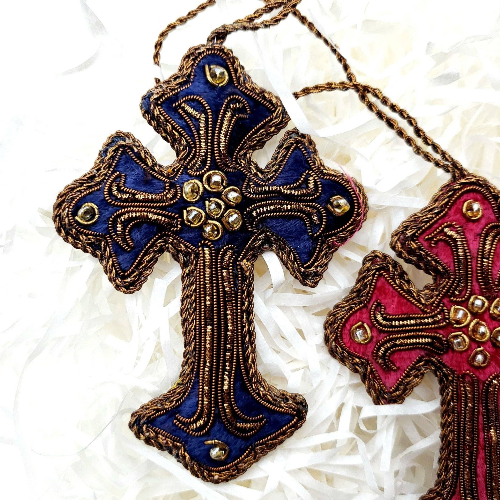 BoutiqueByMariam - Wholesale Ornament - Embroidered Cross Christmas Ornament, Religious Gift3