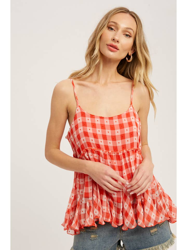 Bluivy - Venta al por mayor Camisola - Mujer - CAMISOLA BAJO FRUNCIDO DE GASA A CUADROS1