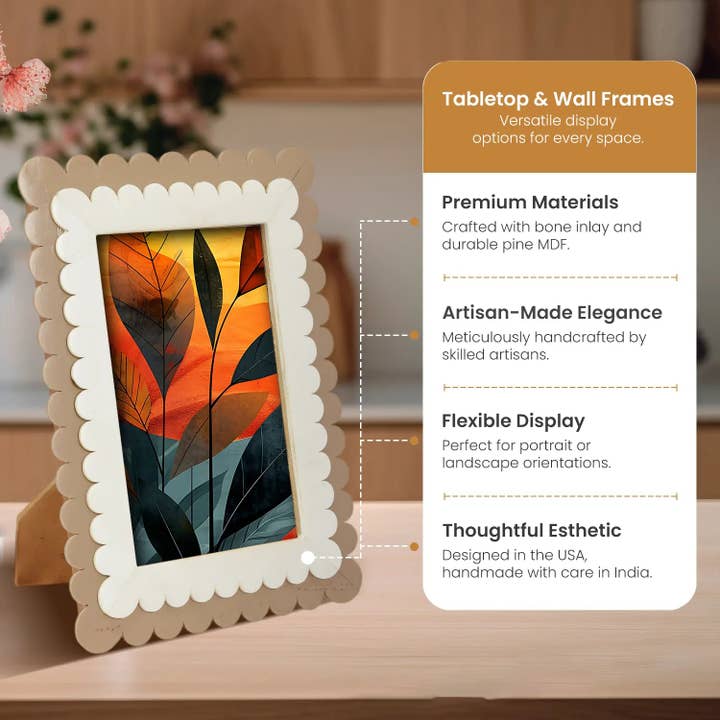 Handicrafts Home - Wholesale Picture Frame - Petal Scallop Pattern Picture Frame White, Brown - 4x6 & 5x71