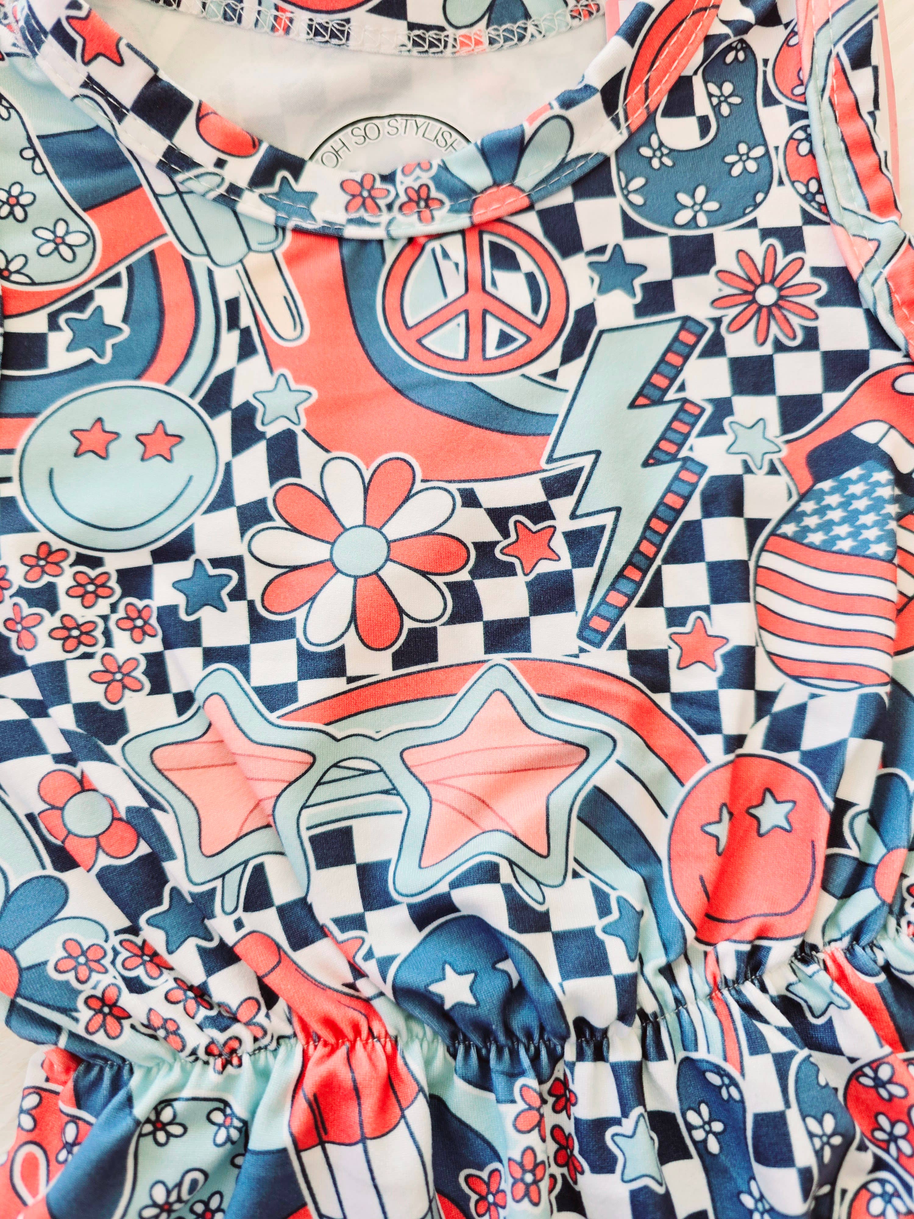 Rufflеѕ & Bоwtіеѕ - Affordable Boys & Girls Clothing - Wholesale Bodysuit (Non-Footed) - Baby - Baby Girls July 4th Groovy Pom Romper  3