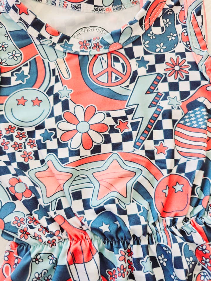 Rufflеѕ & Bоwtіеѕ - Affordable Boys & Girls Clothing - Wholesale Bodysuit (Non-Footed) - Baby - Baby Girls July 4th Groovy Pom Romper 3