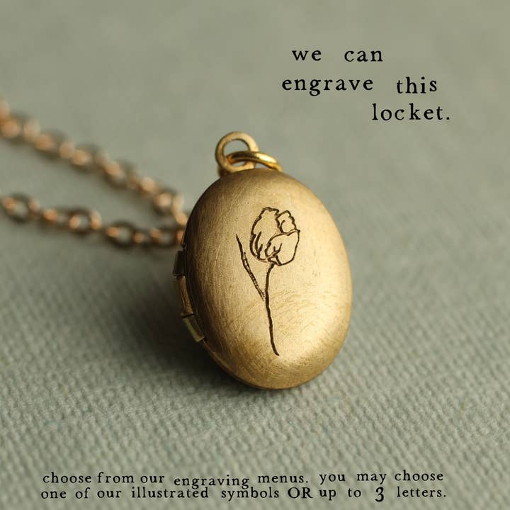 Silk Purse, Sow's Ear - Wholesale Locket Necklace - Tiny Oval Engraved Botanical Brass Locket4