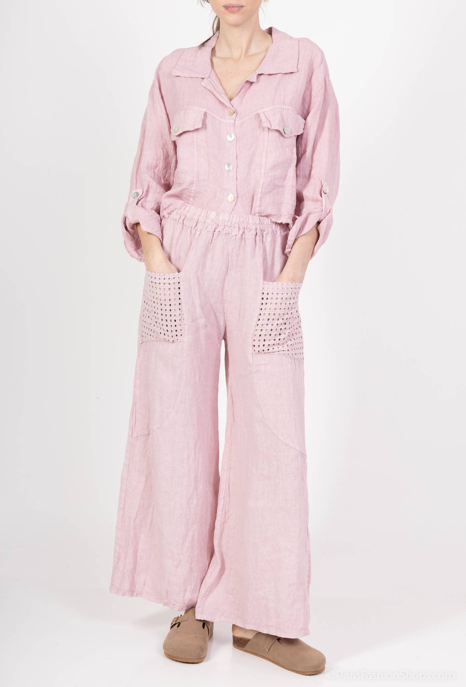 Shyloh - Wholesale Pants - Women's - Linen Trousers with Openwork Pockets 2058034