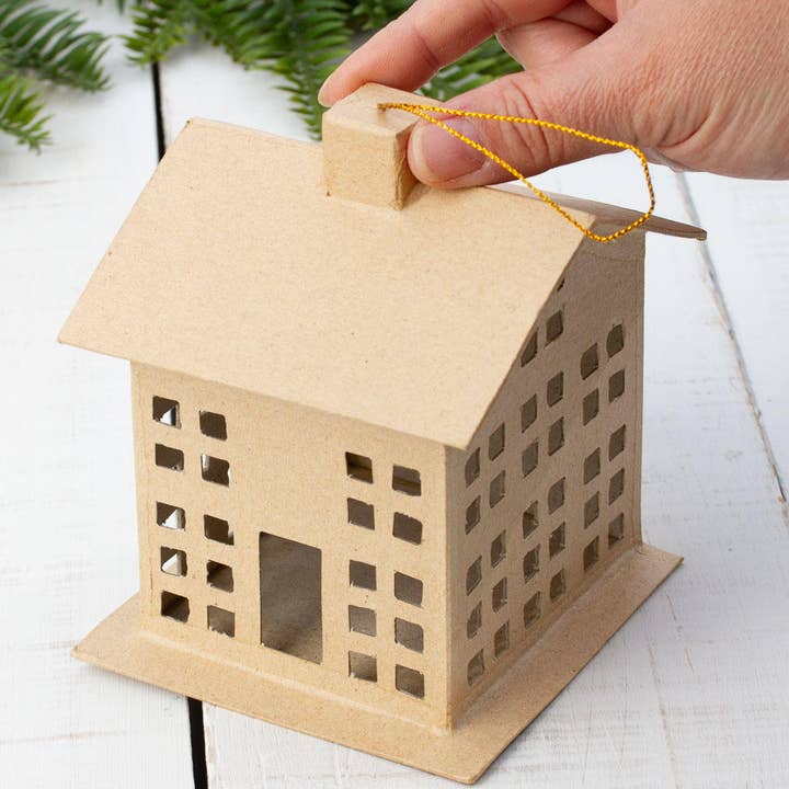 Factory Direct Craft - Wholesale Ornament - Premade Paper Mache Saltbox House Ornament 4-1/8" x 4" x 5" 2