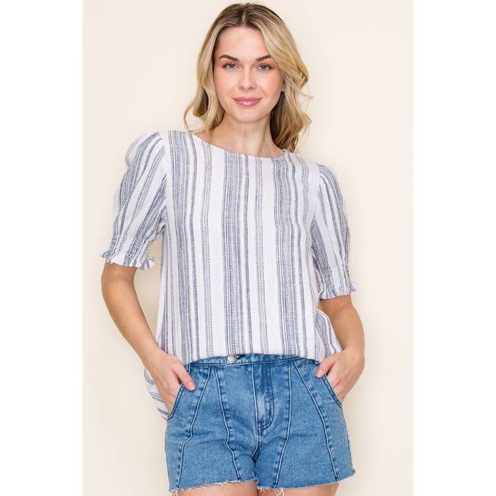 NAVY YARNDYED STRIPED TOP for wholesale on Faire