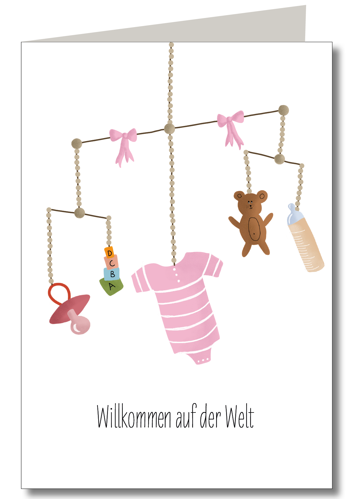 KEITCARDS - Wholesale Babykaartje - Roze baby mobiel rouwkaart0