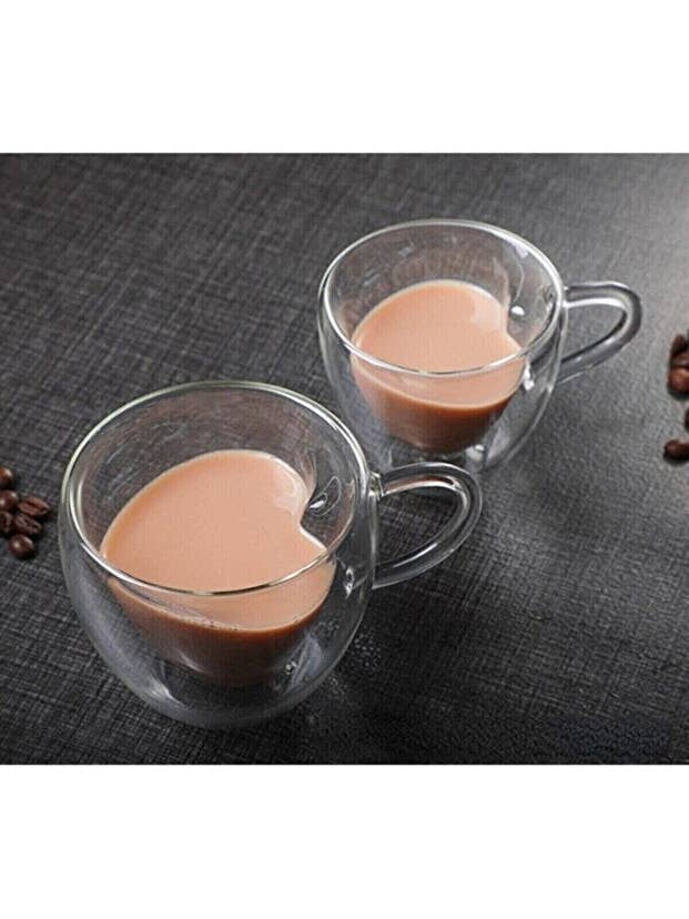 Ensemble de Mugs en Verre Double Paroi en Forme de Cœur - 2 Pièces pour la vente par Aladdin