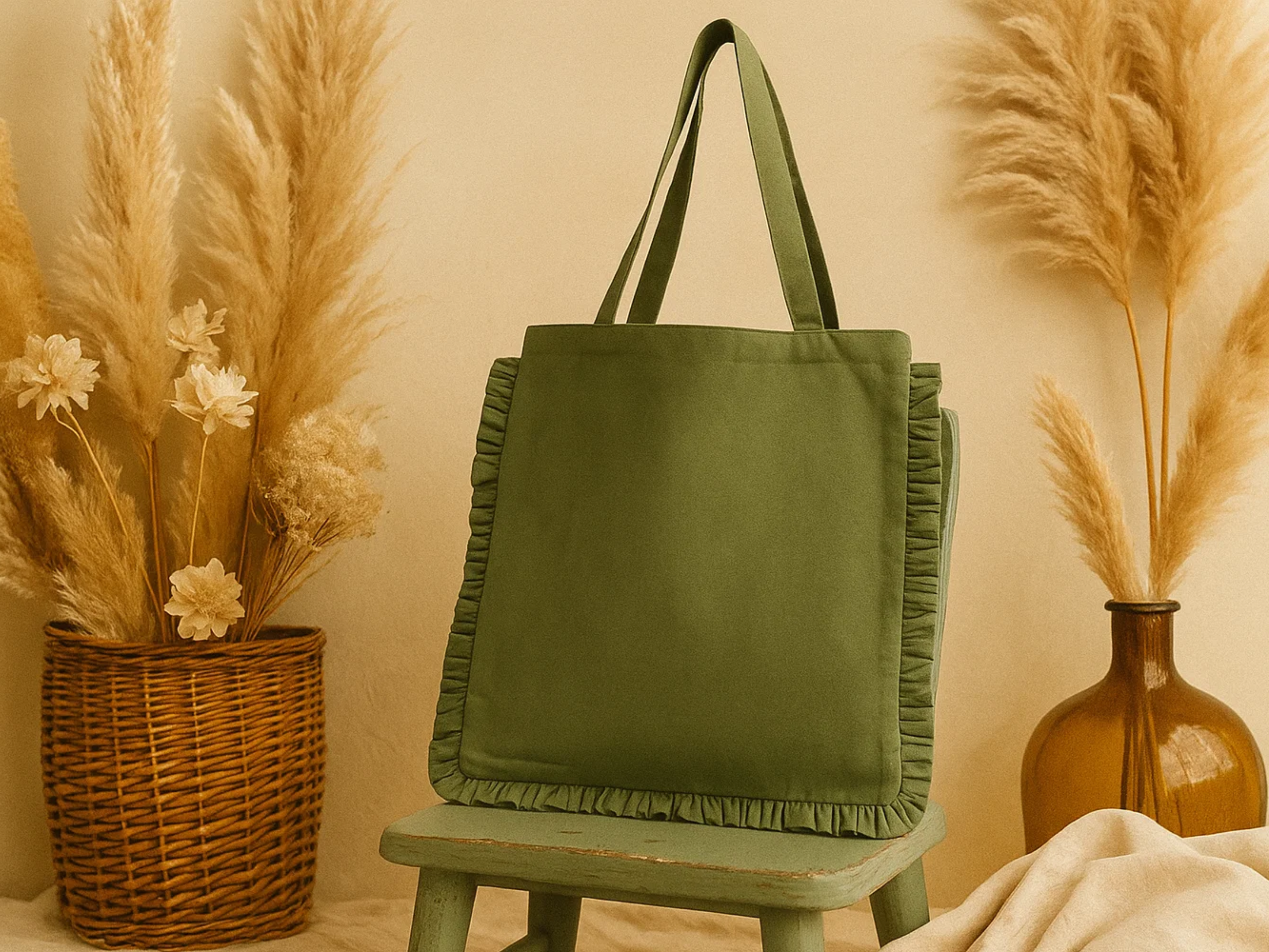 House of Kraft Jewelry & Accessories - Wholesale Tote Bag - Women's - Canvas Ruffle Tote | Canvas Colored Tote Bag | Unbranded 15