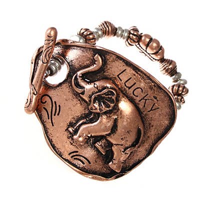 FR7169 Copper_LUCKY_Elephant Toggle Stretch Bracelet for wholesale by 0011 PREMIERE