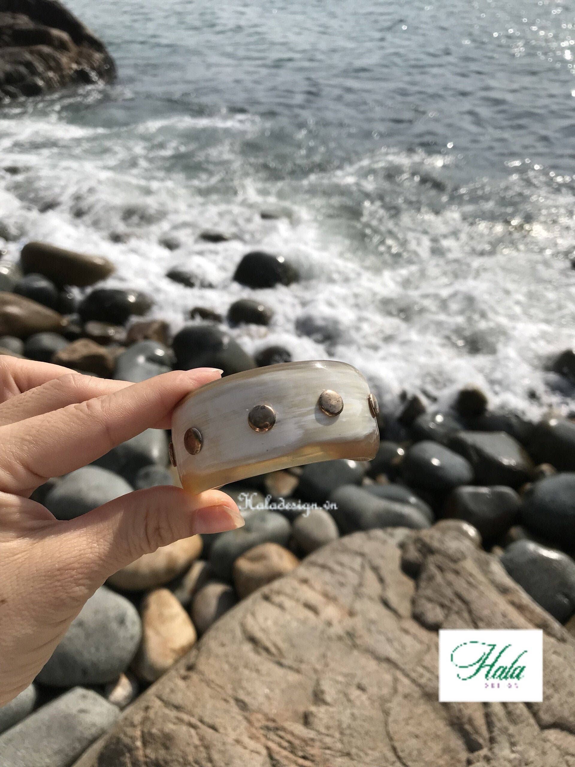 Hala Design - Wholesale Cuff Bracelet - Brass Stud Buffalo Horn Cuff Bangle Bracelet - Buffalo Horn1