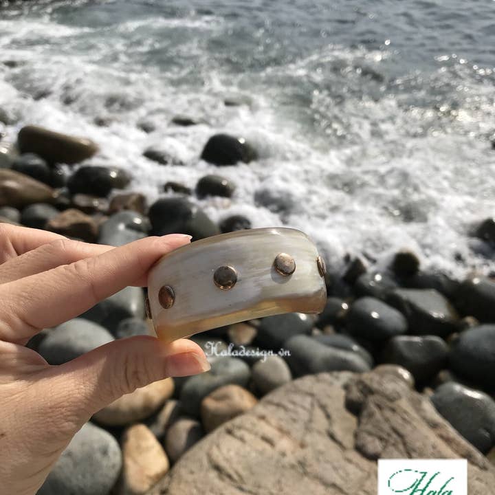 Hala Design - Wholesale Cuff Bracelet - Brass Stud Buffalo Horn Cuff Bangle Bracelet - Buffalo Horn1