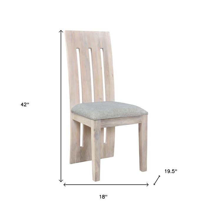 HomeRoots - Wholesale Chair - Set of Two Gray and Natural Fabric And Wood Slat Back Dining Side Chairs2