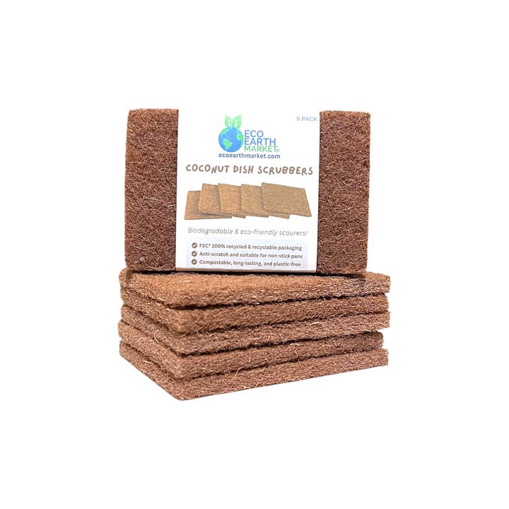 Coconut Dish Scrubbers - Pack of 5 Scourers for wholesale by Eco Earth Market