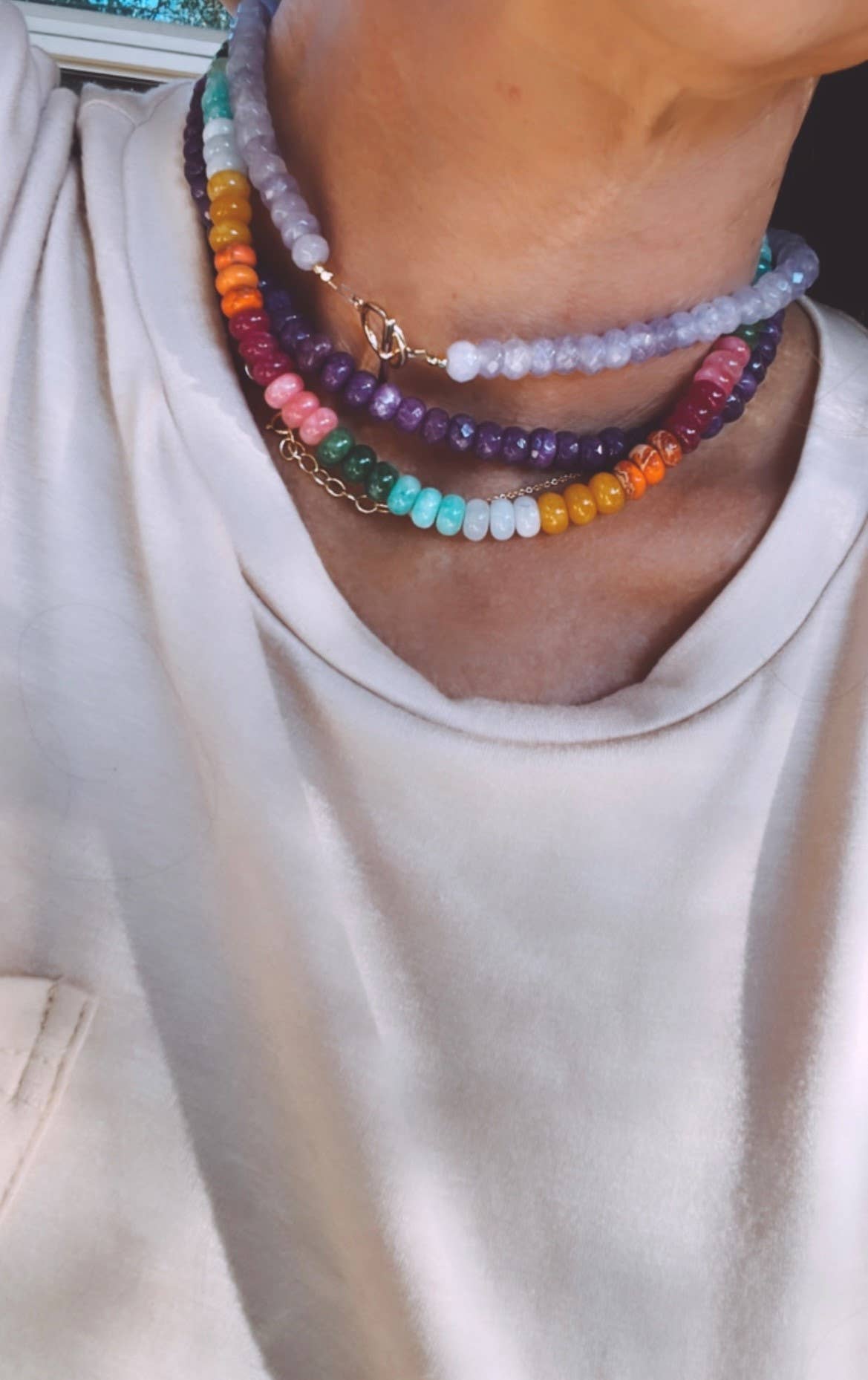 Sonya Renee Jewelry - Wholesale Beaded/Pearl Necklace - Candice Necklace - faceted and smooth gemstone roundels27